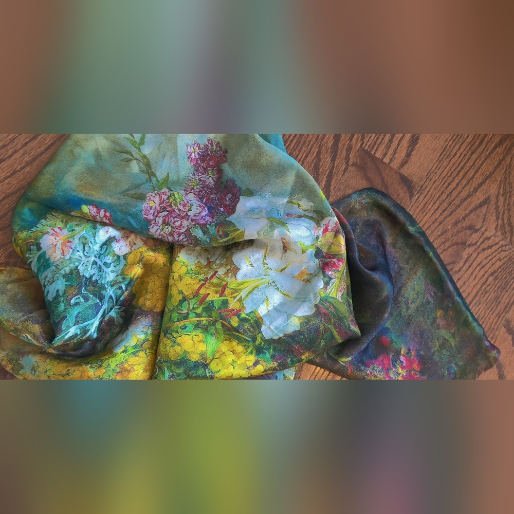 100% Silk Floral Scarf or Wrap